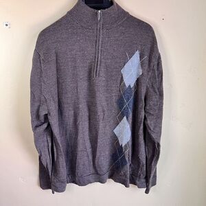 Mario Gilberti Mens Merino Wool Made in Italy Argyle 1/2 Zip‎ Grandpa Size Large